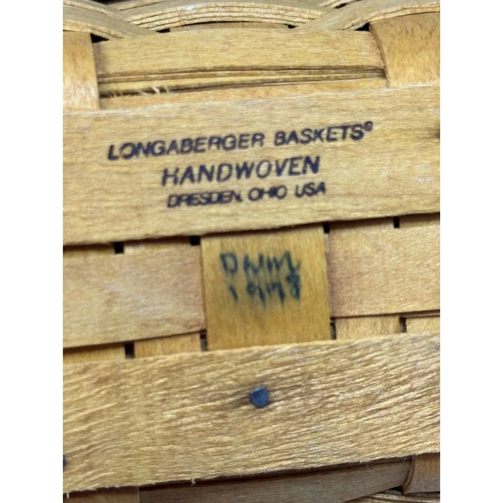VTG Longaberger Basket Dresden Tour II Brown Woven Fabric Flower Heart Dresden